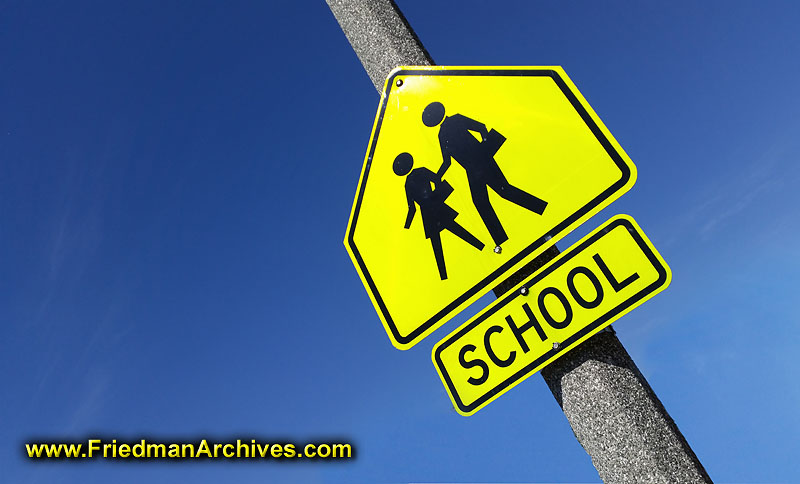 warning,danger,caution,blue,yellow,sky,children,school,crosswalk,safety,sign,pole,kids,